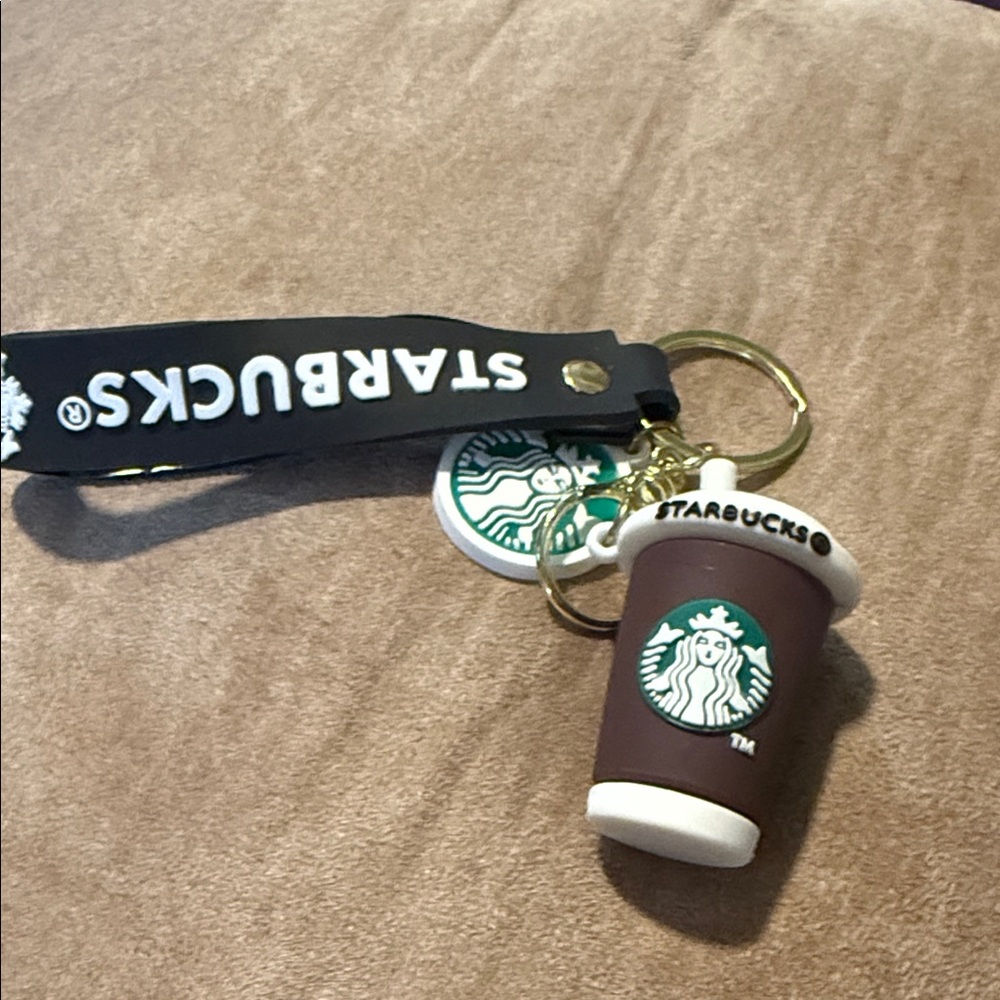 Starbucks Brown Coffee Cup Keychain with Black Lanyard